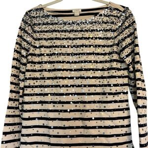 J. Crew Black and Cream Sequin Long Sleeve Top